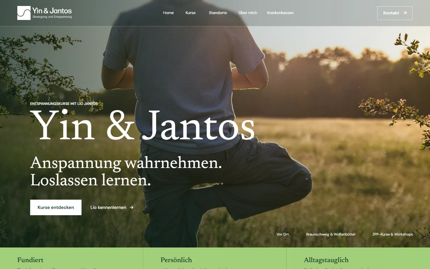 Startseite des Gesundheits- und Kursauftritts Yin & Jantos