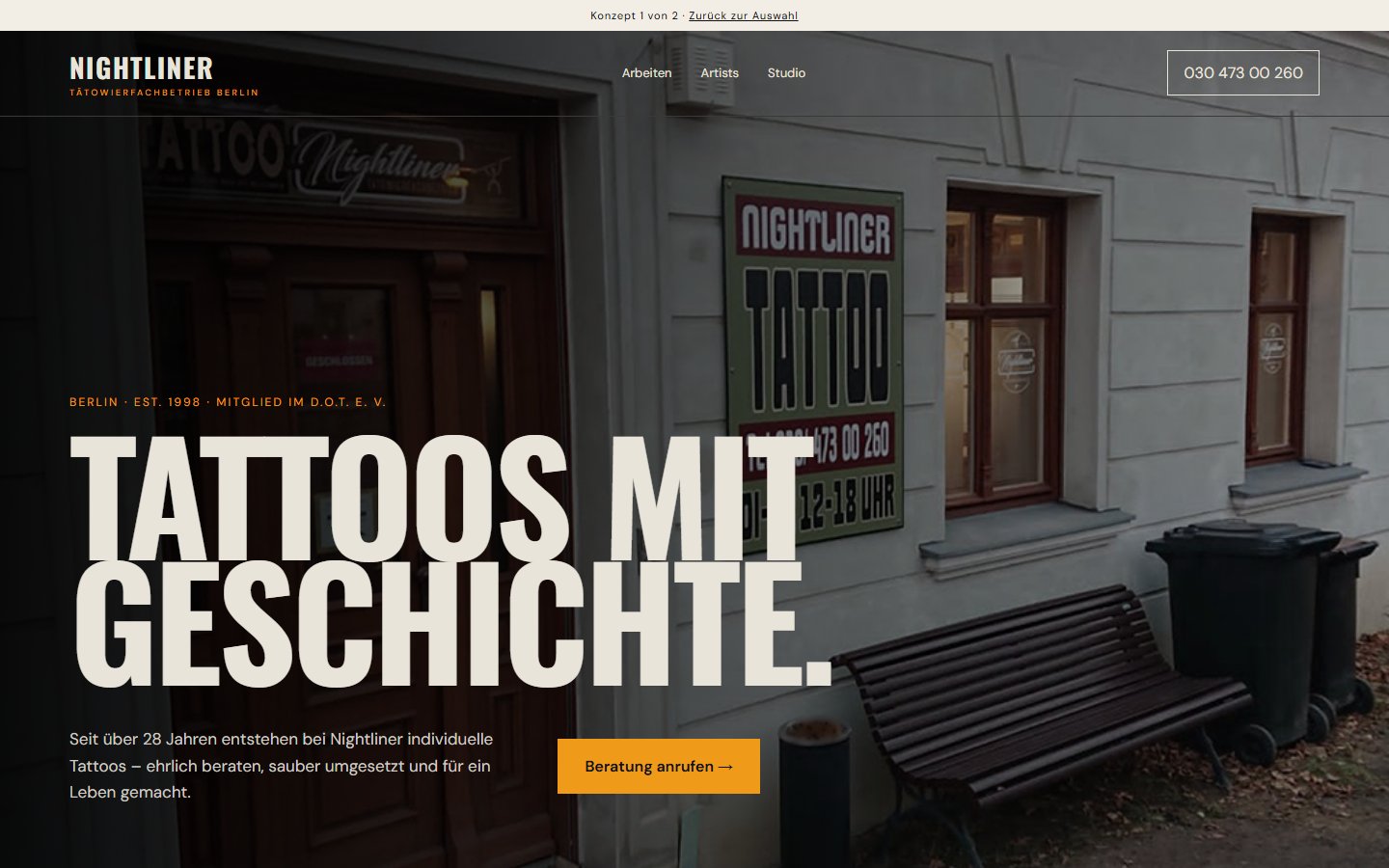 Website-Konzept Nightliner Tattoo