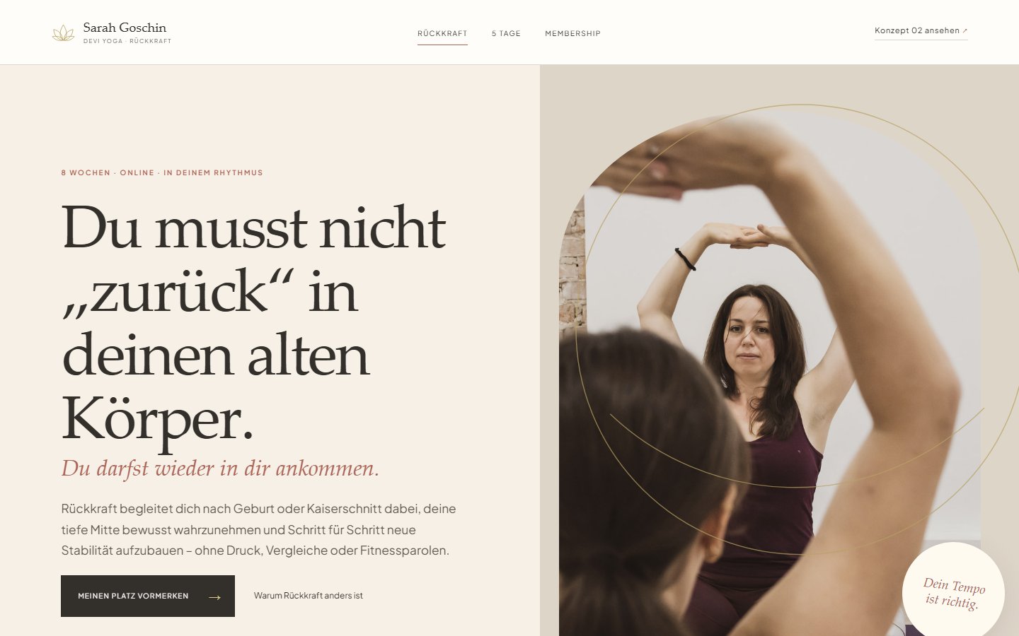 Landingpage-Konzept Rückkraft